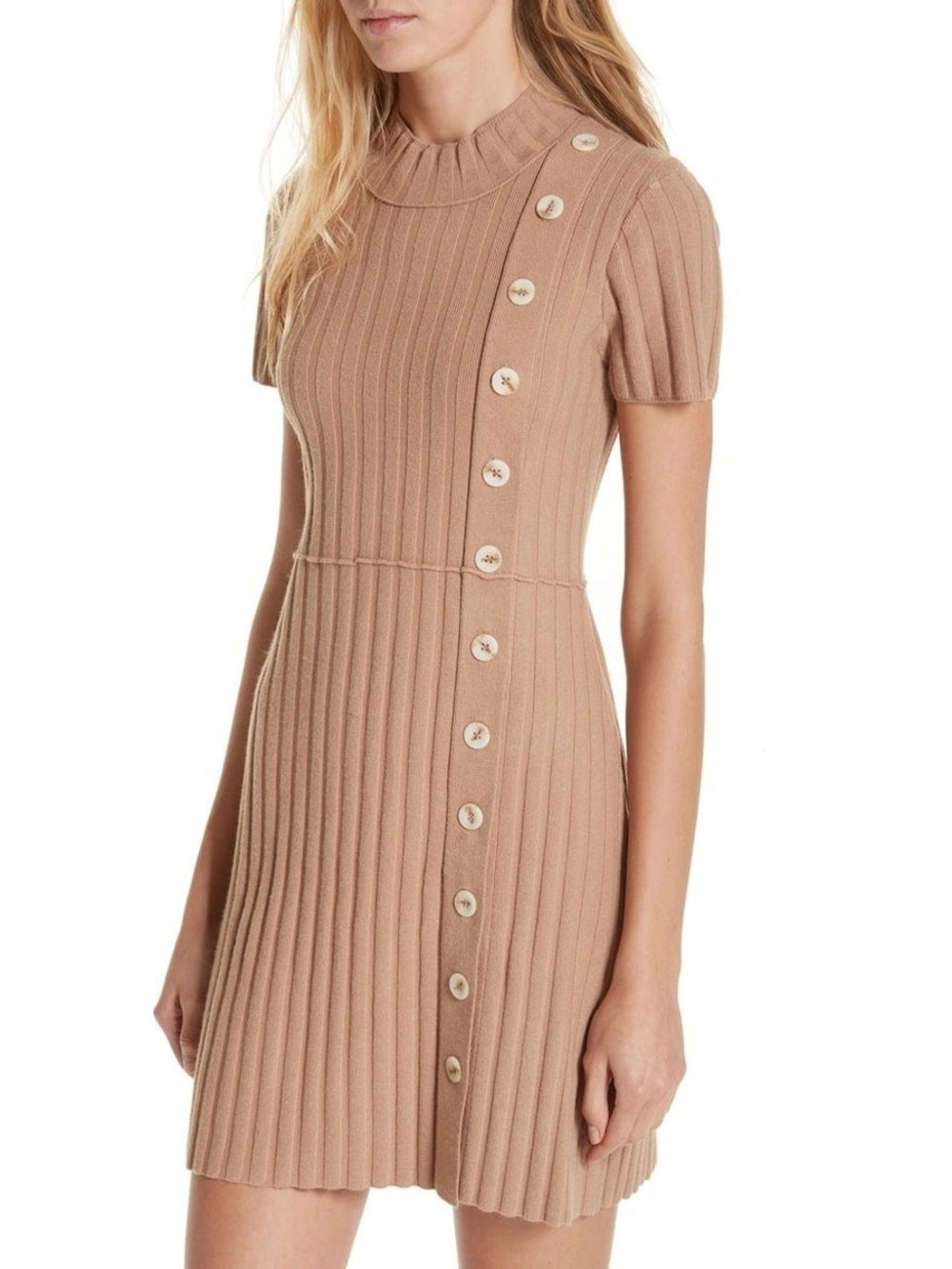 Free People Camel Ribbed Button Front Mini Dress M